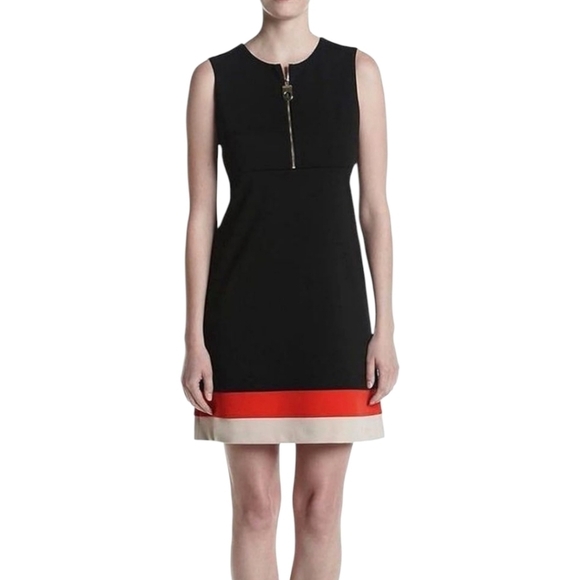 Calvin Klein navy/cream/red colorblock zip knit Office Siren sheath dress sz 10 - Picture 8 of 10